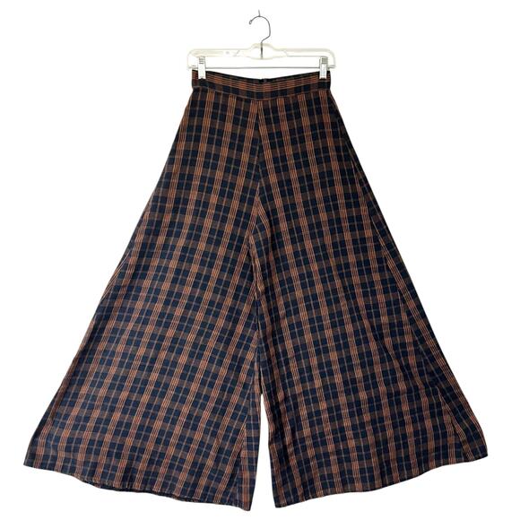 Super Wide Leg Pants Plaid High Waist SHEIN Navy & Tan Womens Size 4 - Picture 2 of 8